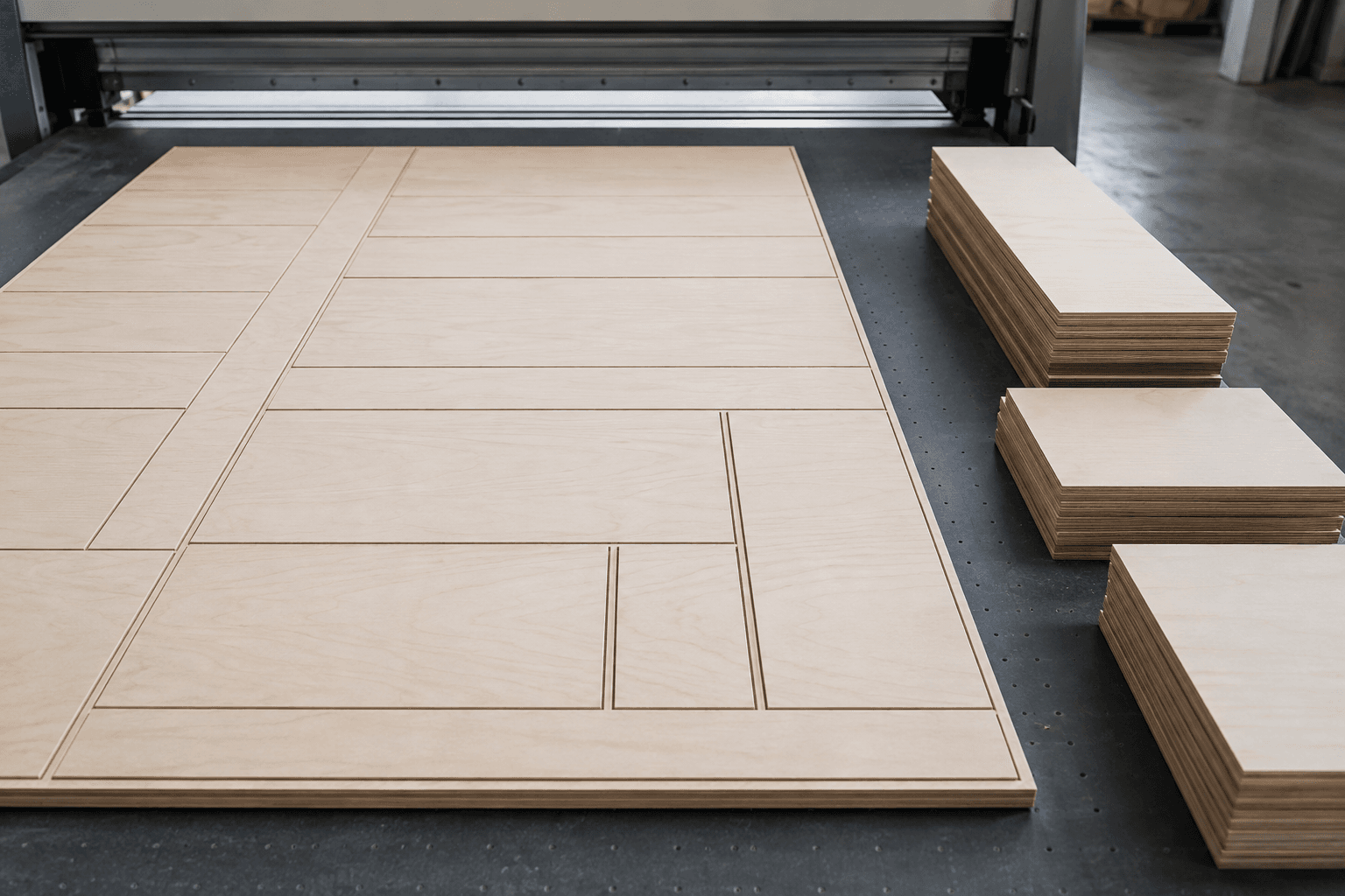AI manufacturing concept showing timber components on a cutting table